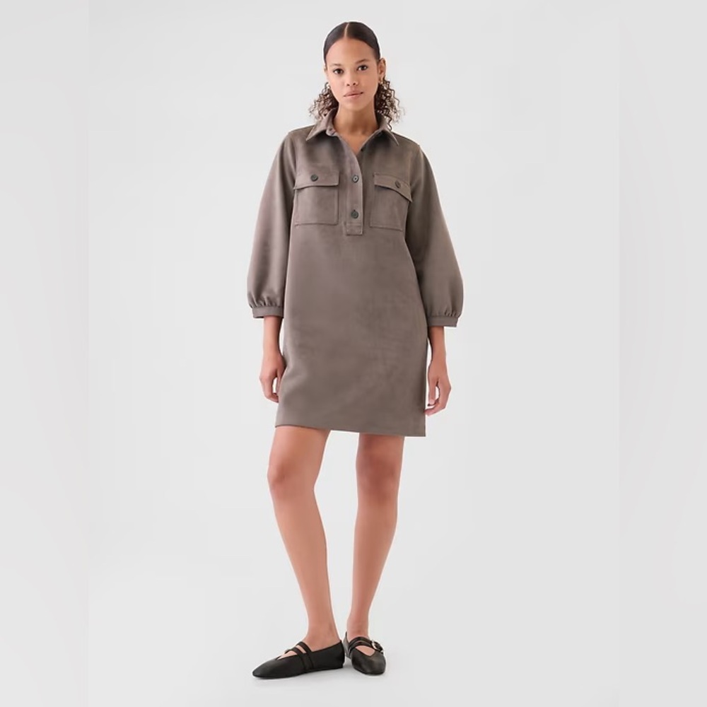 Vegan Suede Shift Mini Dress in Plymouth Rock Brown